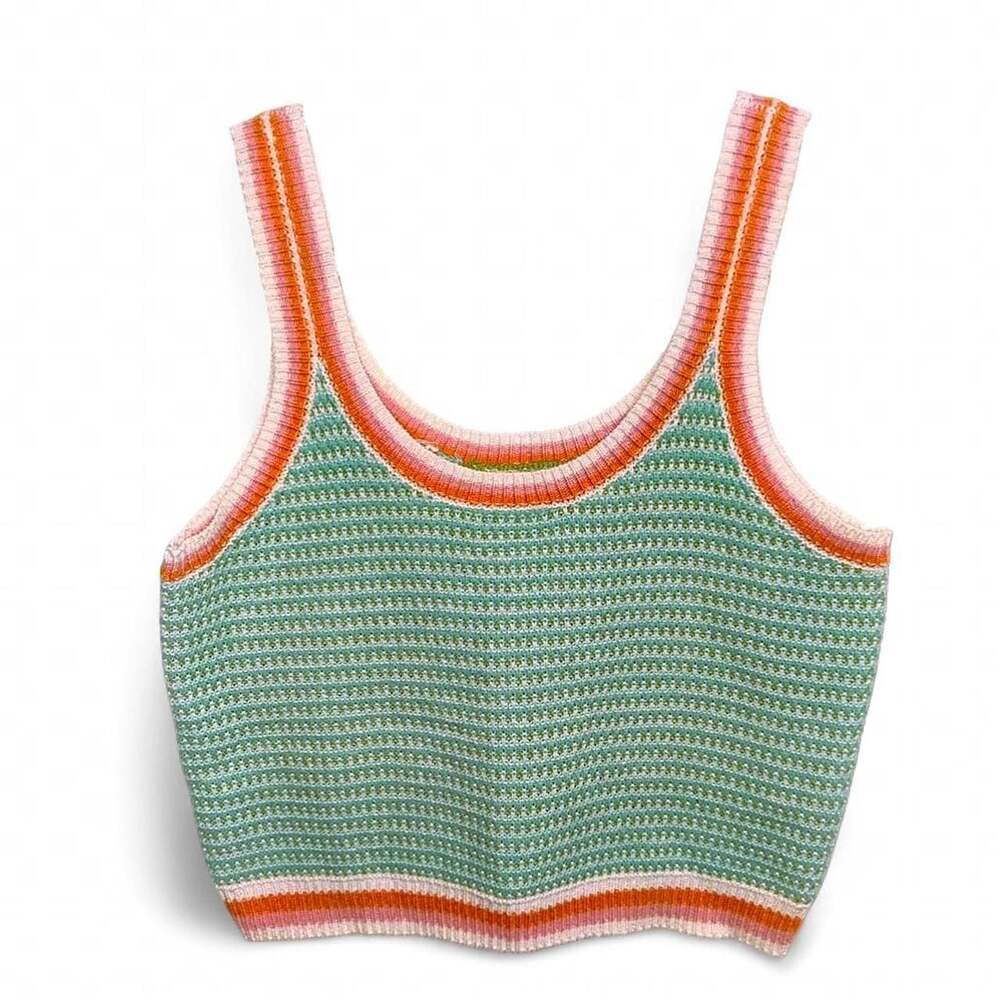 Hem & Thread Mint Crochet Crop Top Coastal Summer Beachcore Tank Size M